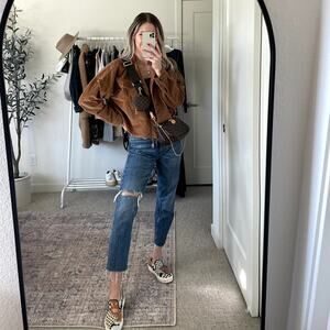 Zara High Rise Straight Leg Crop Jeans